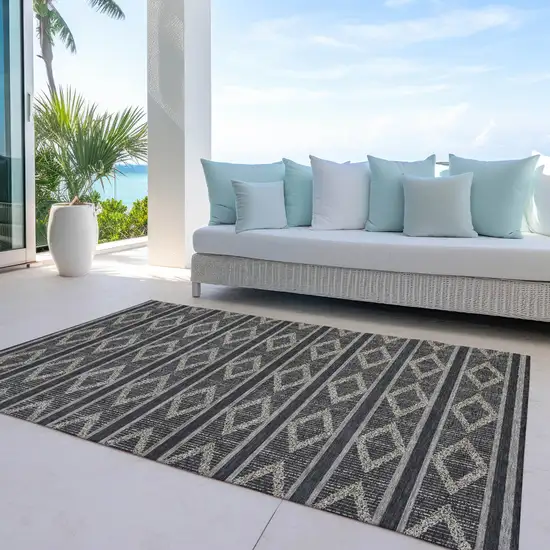 Black And Beige Geometric Washable Indoor Outdoor Area Rug Photo 9