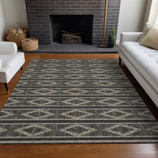 Black And Beige Geometric Washable Indoor Outdoor Area Rug Photo 9