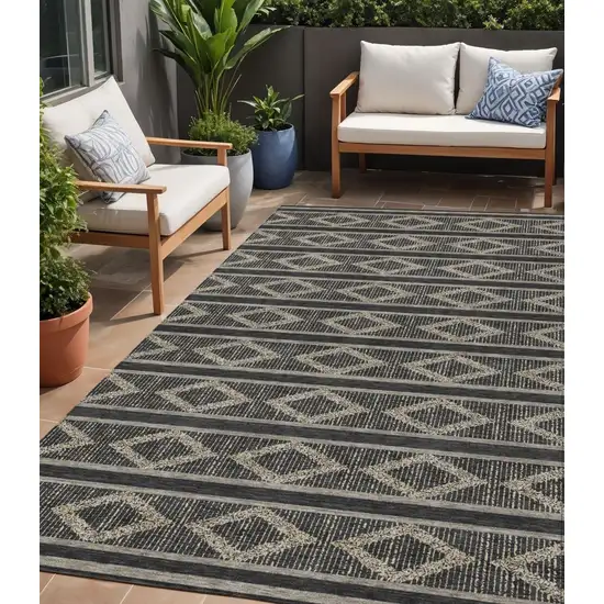 Black And Beige Geometric Washable Indoor Outdoor Area Rug Photo 1