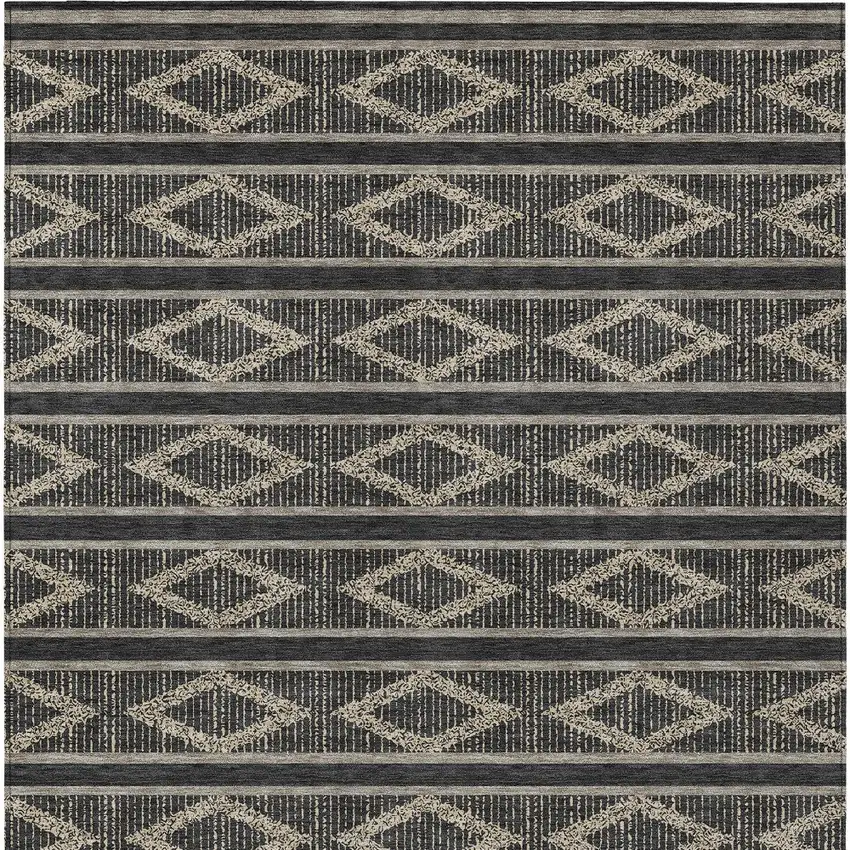 Black And Beige Geometric Washable Indoor Outdoor Area Rug Photo 6
