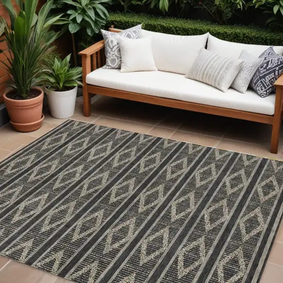 Black And Beige Geometric Washable Indoor Outdoor Area Rug Photo 1