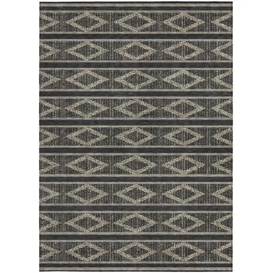 Black And Beige Geometric Washable Indoor Outdoor Area Rug Photo 7