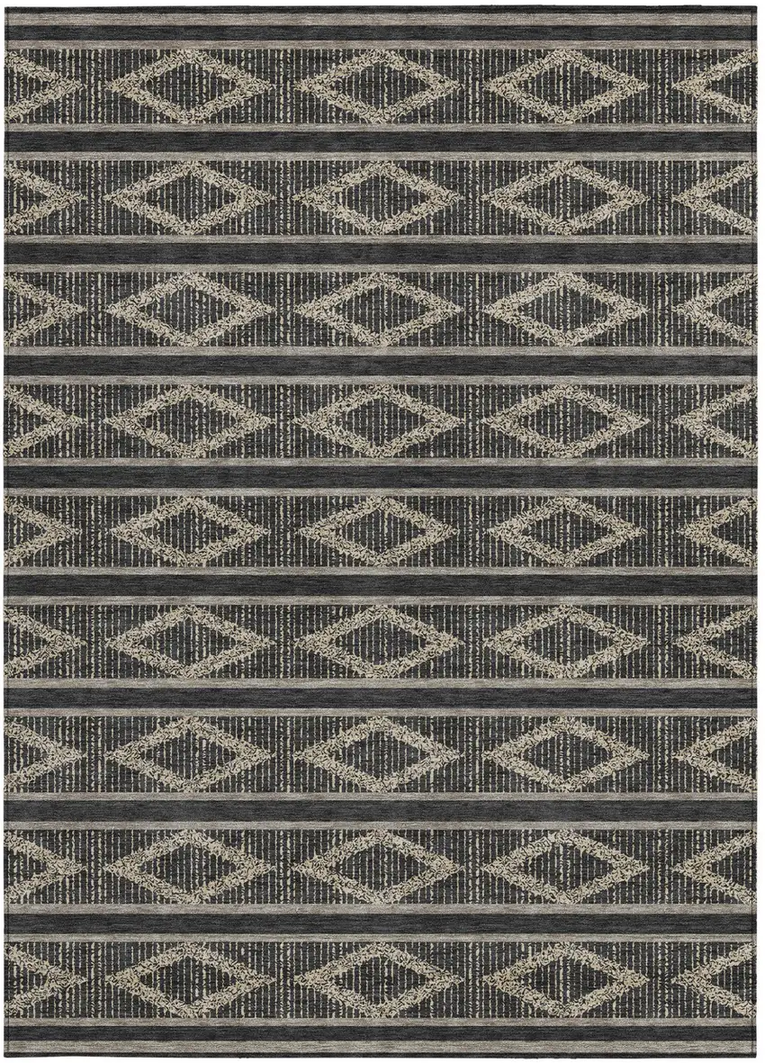 Black And Beige Geometric Washable Indoor Outdoor Area Rug Photo 7
