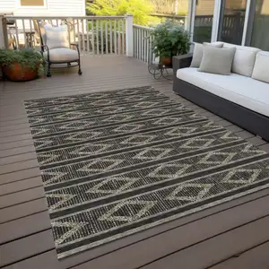Photo of Black And Beige Geometric Washable Indoor Outdoor Area Rug