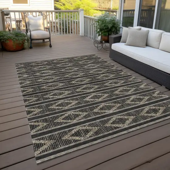 Black And Beige Geometric Washable Indoor Outdoor Area Rug Photo 8