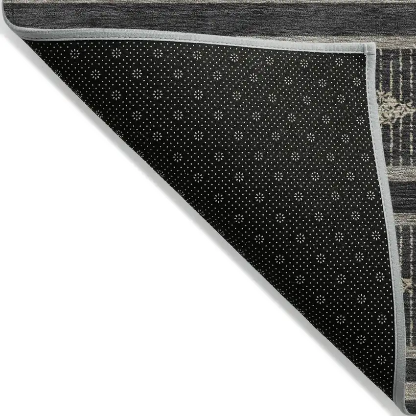 Black And Beige Geometric Washable Indoor Outdoor Area Rug Photo 4