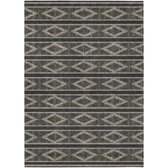 Black And Beige Geometric Washable Indoor Outdoor Area Rug Photo 2