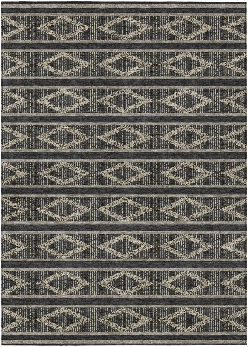 Black And Beige Geometric Washable Indoor Outdoor Area Rug Photo 2