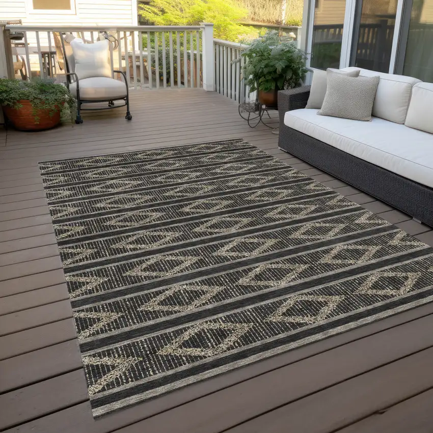 Black And Beige Geometric Washable Indoor Outdoor Area Rug Photo 8