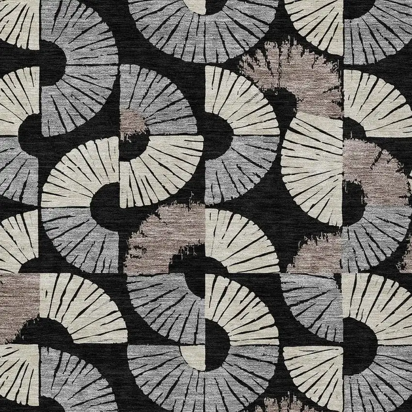 Black And Beige Geometric Washable Indoor Outdoor Area Rug Photo 2