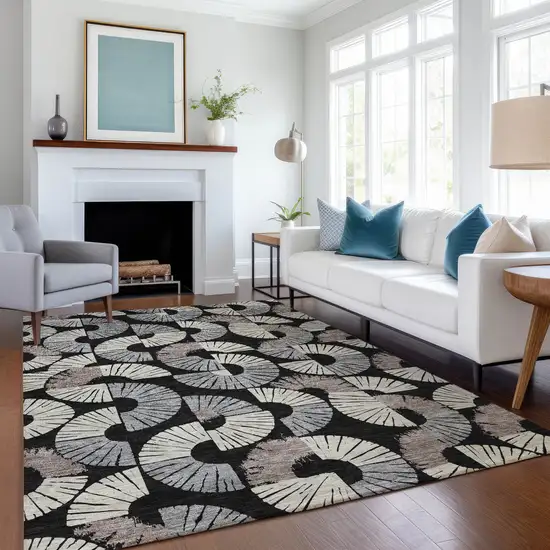 Black And Beige Geometric Washable Indoor Outdoor Area Rug Photo 6
