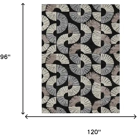 Black And Beige Geometric Washable Indoor Outdoor Area Rug Photo 6
