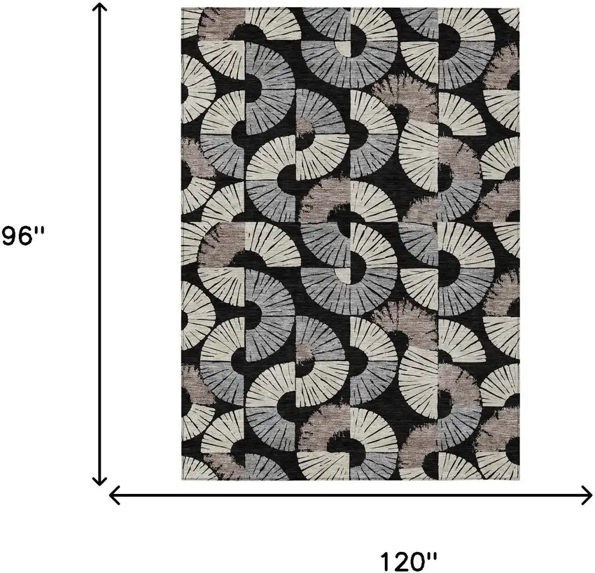 Black And Beige Geometric Washable Indoor Outdoor Area Rug Photo 6