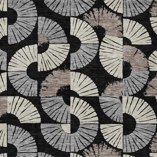 Black And Beige Geometric Washable Indoor Outdoor Area Rug Photo 2