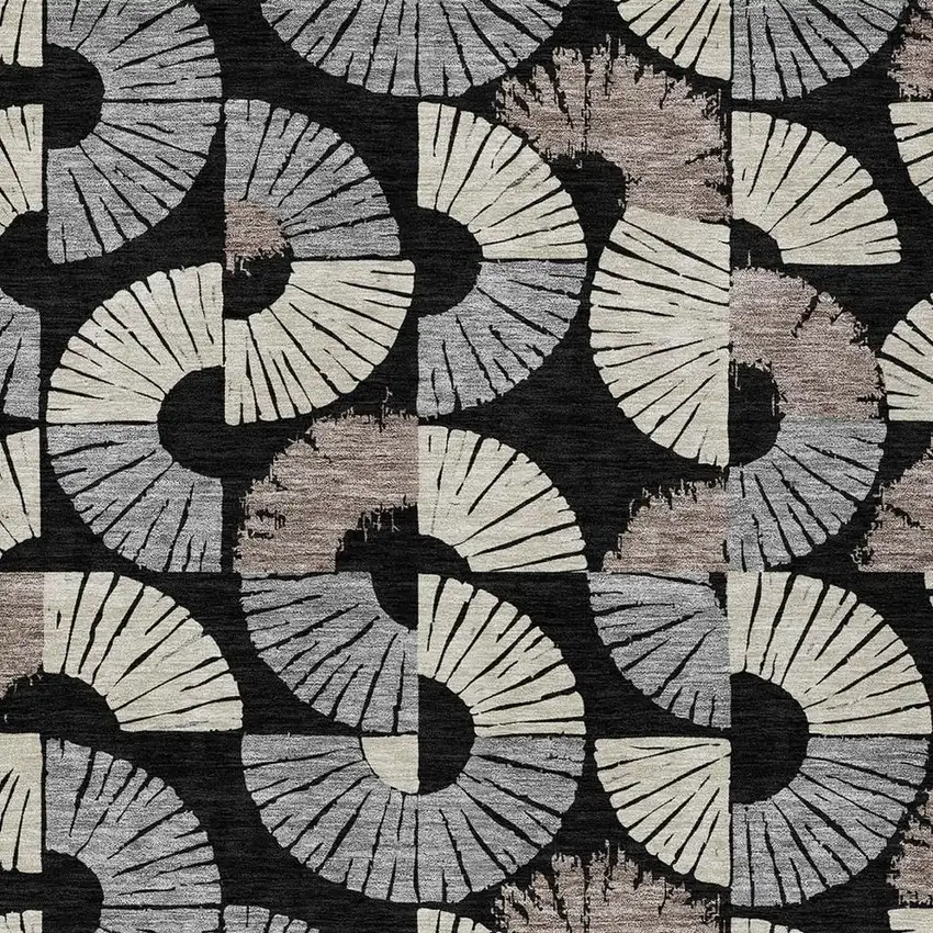 Black And Beige Geometric Washable Indoor Outdoor Area Rug Photo 2