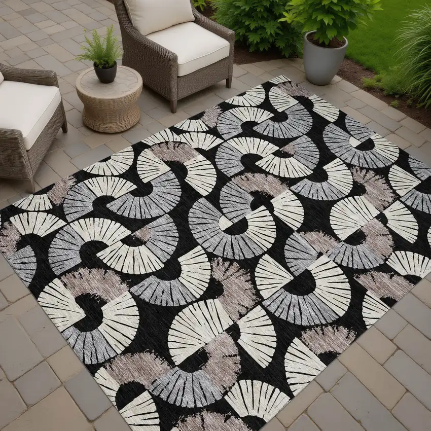 Black And Beige Geometric Washable Indoor Outdoor Area Rug Photo 7