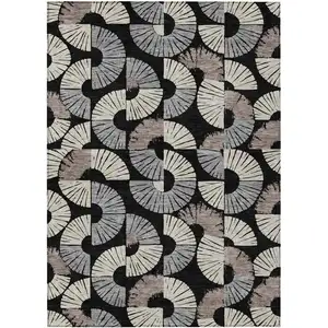 Photo of Black And Beige Geometric Washable Indoor Outdoor Area Rug