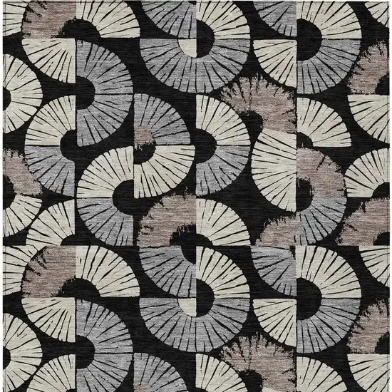Black And Beige Geometric Washable Indoor Outdoor Area Rug Photo 3