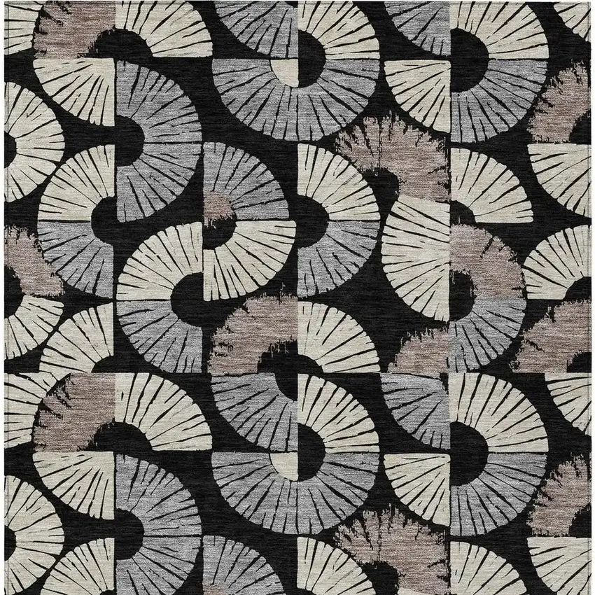 Black And Beige Geometric Washable Indoor Outdoor Area Rug Photo 3