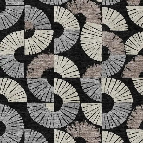 Black And Beige Geometric Washable Indoor Outdoor Area Rug Photo 2