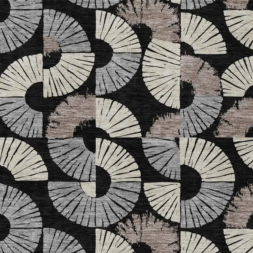 Black And Beige Geometric Washable Indoor Outdoor Area Rug Photo 2