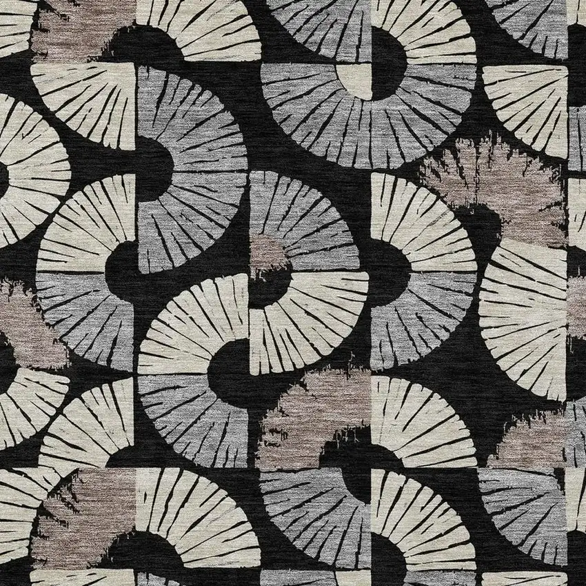 Black And Beige Geometric Washable Indoor Outdoor Area Rug Photo 2