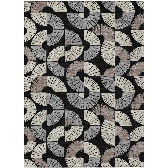 Black And Beige Geometric Washable Indoor Outdoor Area Rug Photo 1