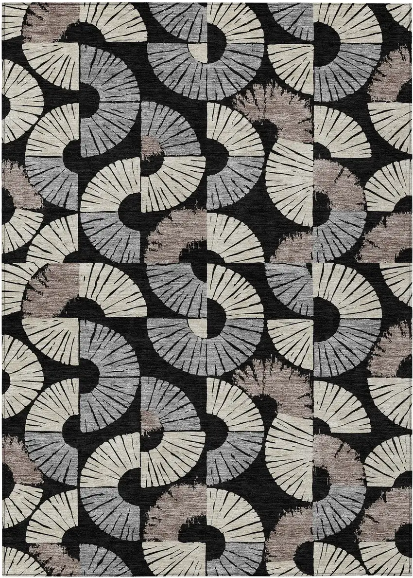 Black And Beige Geometric Washable Indoor Outdoor Area Rug Photo 1