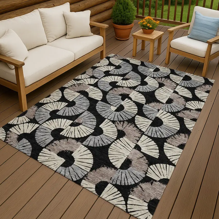 Black And Beige Geometric Washable Indoor Outdoor Area Rug Photo 4