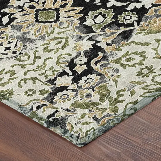 Black And Beige Geometric Washable Indoor Outdoor Area Rug Photo 3