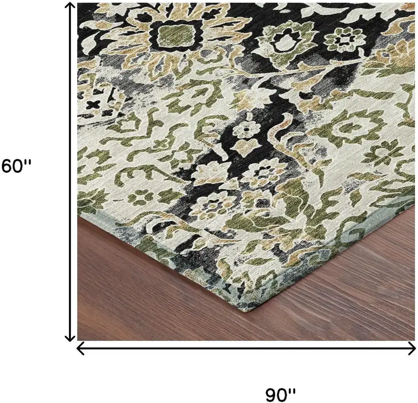 Black And Beige Geometric Washable Indoor Outdoor Area Rug Photo 6