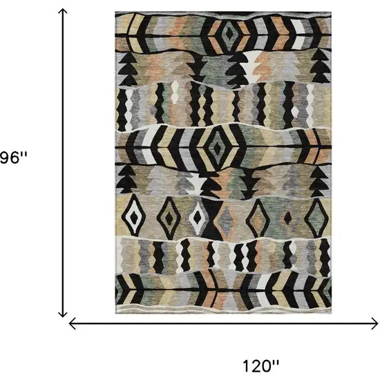 Black And Beige Geometric Washable Indoor Outdoor Area Rug Photo 5