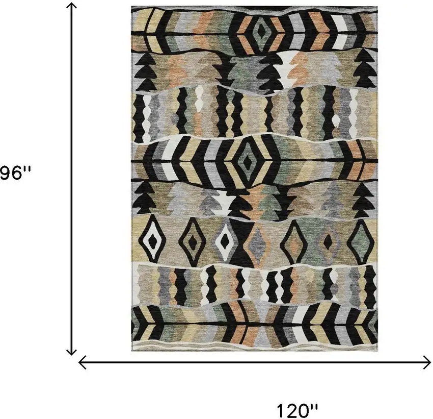 Black And Beige Geometric Washable Indoor Outdoor Area Rug Photo 5