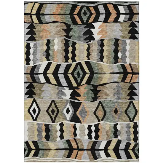 Black And Beige Geometric Washable Indoor Outdoor Area Rug Photo 2