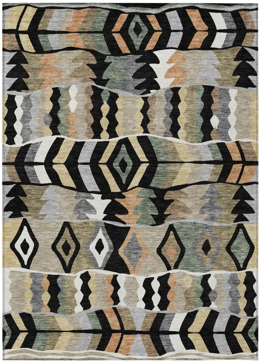 Black And Beige Geometric Washable Indoor Outdoor Area Rug Photo 2