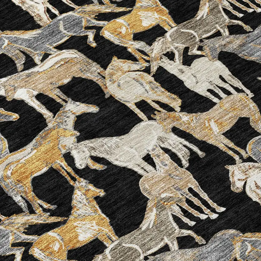 Black And Beige Horse Washable Indoor Outdoor Area Rug Photo 3