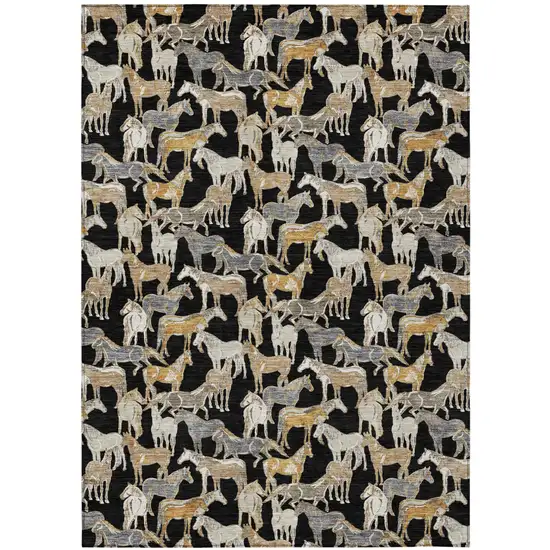 Black And Beige Horse Washable Indoor Outdoor Area Rug Photo 2