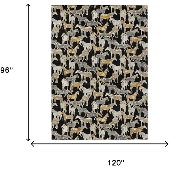 Black And Beige Horse Washable Indoor Outdoor Area Rug Photo 5
