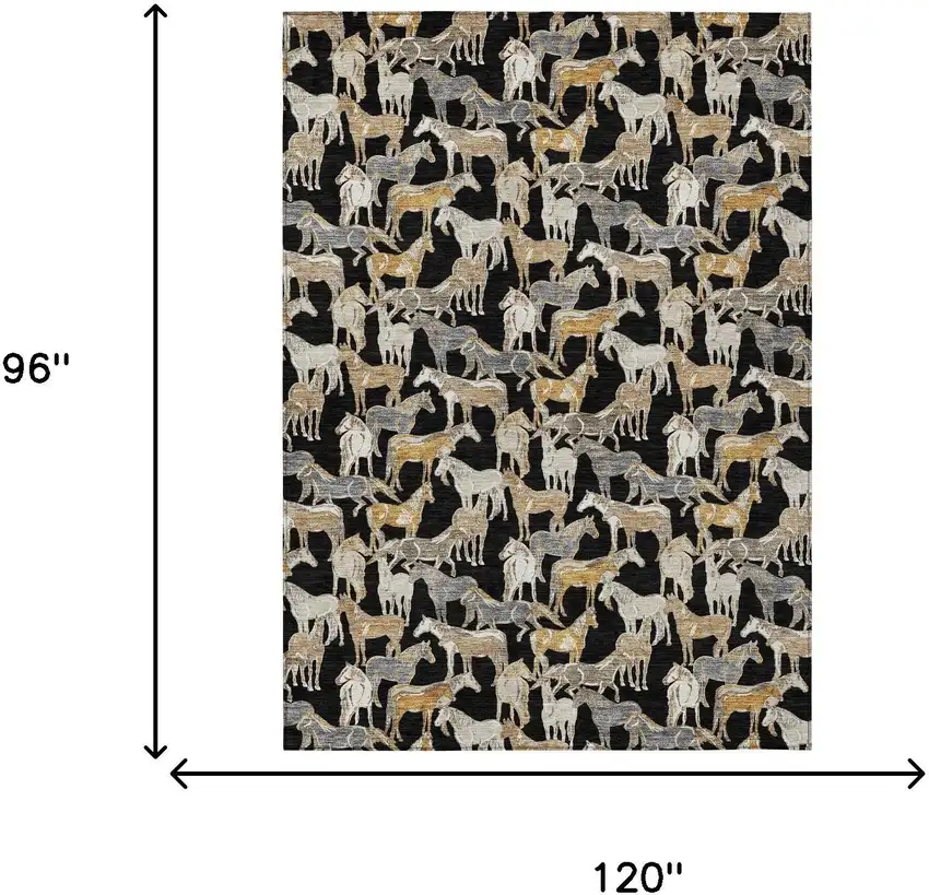 Black And Beige Horse Washable Indoor Outdoor Area Rug Photo 5