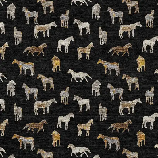 Black And Beige Horse Washable Indoor Outdoor Area Rug Photo 3
