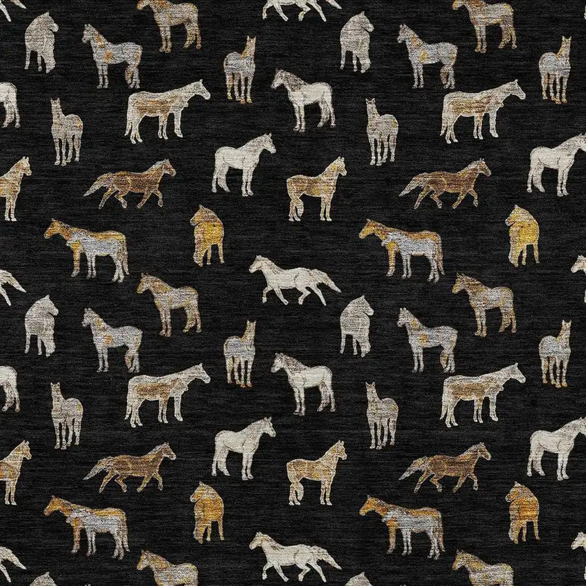 Black And Beige Horse Washable Indoor Outdoor Area Rug Photo 3