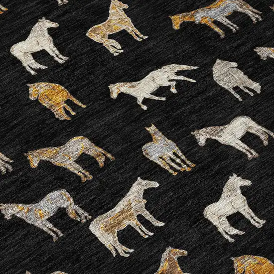 Black And Beige Horse Washable Indoor Outdoor Area Rug Photo 6