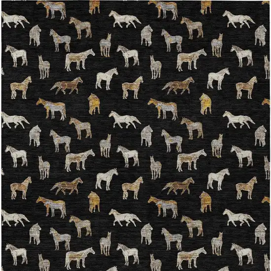 Black And Beige Horse Washable Indoor Outdoor Area Rug Photo 4