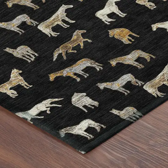 Black And Beige Horse Washable Indoor Outdoor Area Rug Photo 5