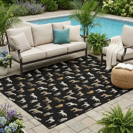 Black And Beige Horse Washable Indoor Outdoor Area Rug Photo 1