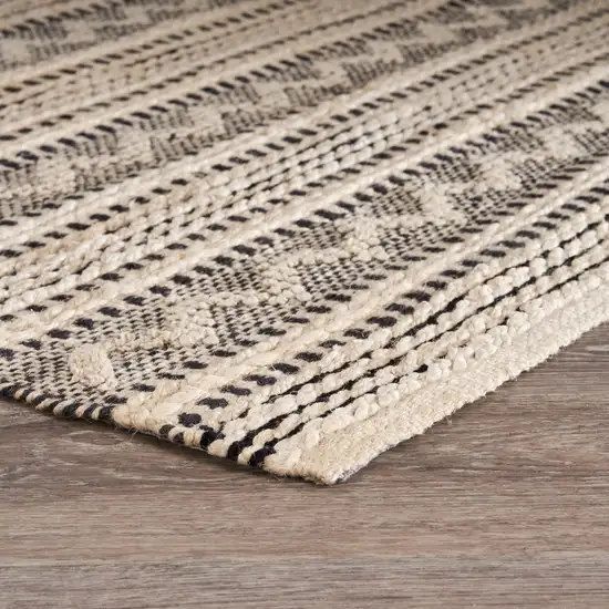 Black And Beige Jute Chevron Hand Woven Square Rug Photo 7