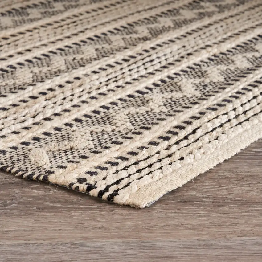 Black And Beige Jute Chevron Hand Woven Square Rug Photo 7