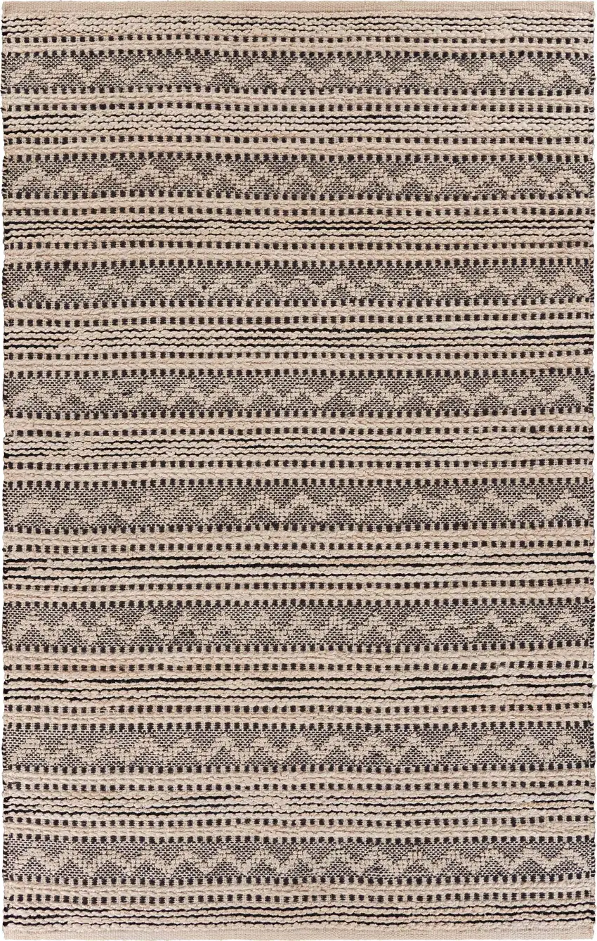 Black And Beige Jute Chevron Hand Woven Square Rug Photo 2