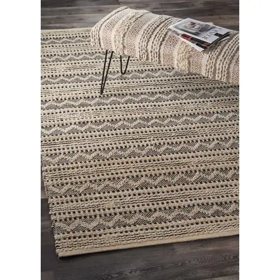 Black And Beige Jute Chevron Hand Woven Square Rug Photo 6