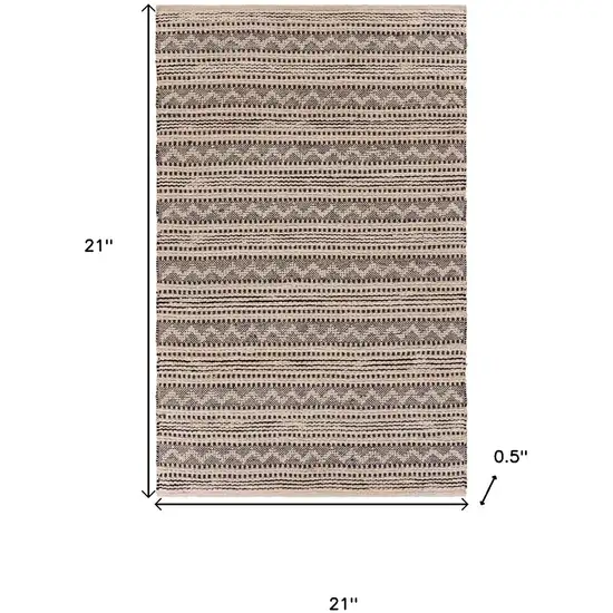 Black And Beige Jute Chevron Hand Woven Square Rug Photo 3